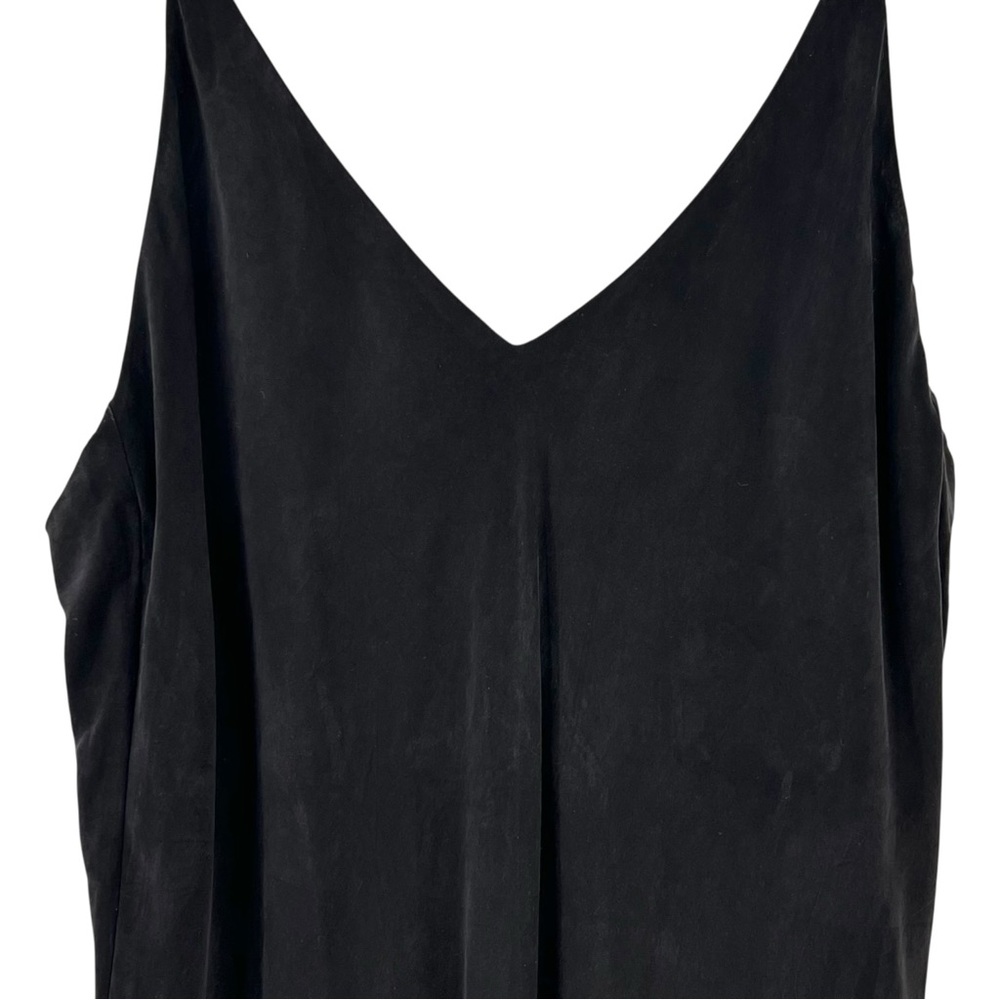 OZMA of California Long Cupro Slip Dress - Black Sleeveless V-Neck Midi Dress - Picture 5 of 13